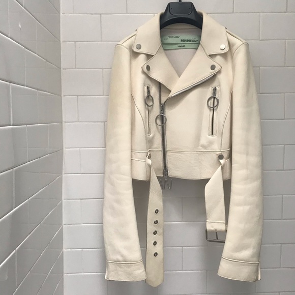 Off-White Jackets & Blazers - HP🔥Off-White Cropped Leather Moto Jacket Sz 38